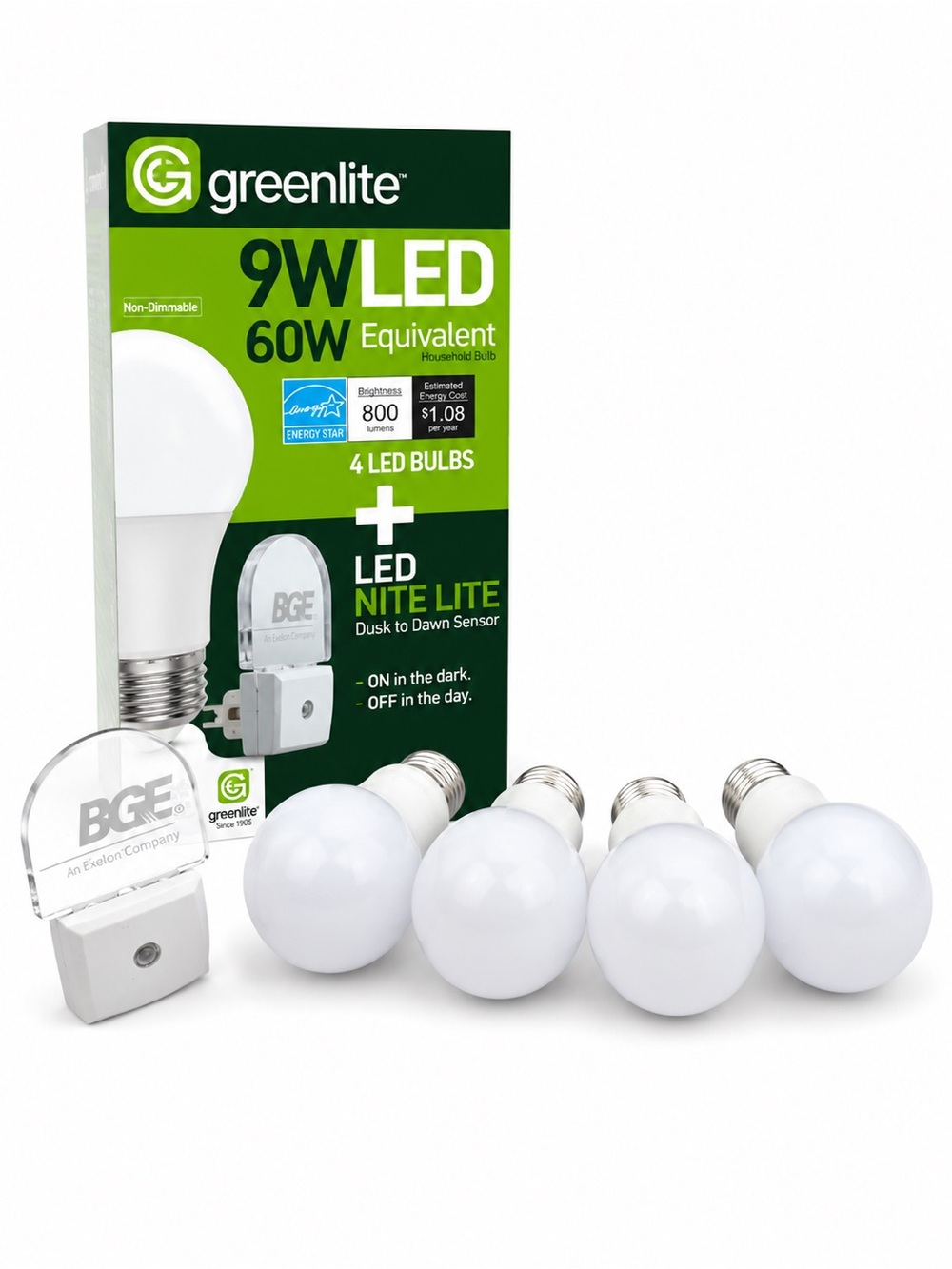 9W LED 60W Equivalent Bulbs with Nite Lite Sensor - White (4 Pack)
